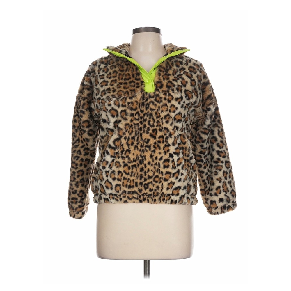 Treasure & Bond Faux Fur Pullover Girls L 10/12 Tan Cheetah Nordstrom Neon NWT